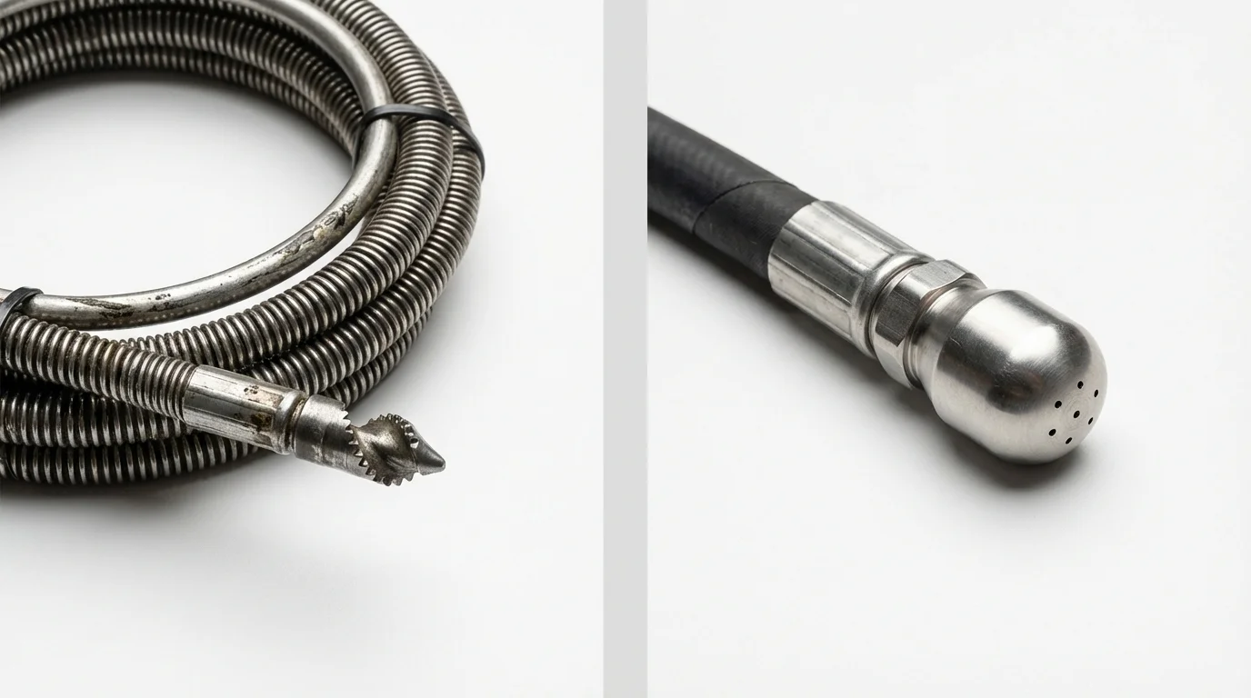 Drain snake cable and hydro jetting nozzle used for drain cleaning in Pittsfield, NH