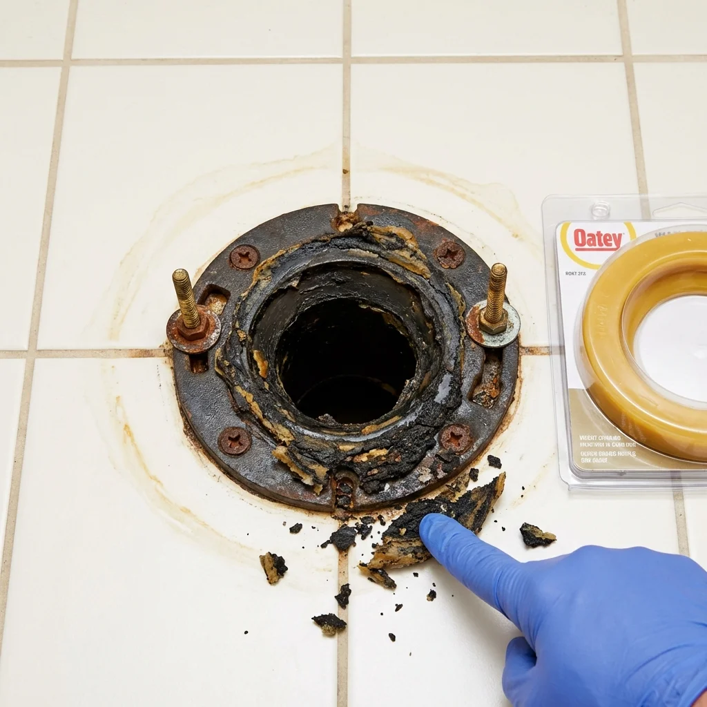 Failed wax ring showing water seepage at the base of a toilet in a Pittsfield, NH home